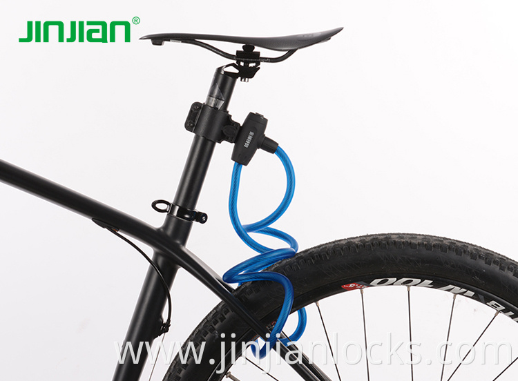 jinjian matte finished 1.5m Long Safety coil Bike Lock Stainless Steel Bicycle Cable Chain Lock